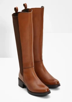 bonprix Gefütterte Winterschuhe|Stiefel^Stiefel aus Leder cognac