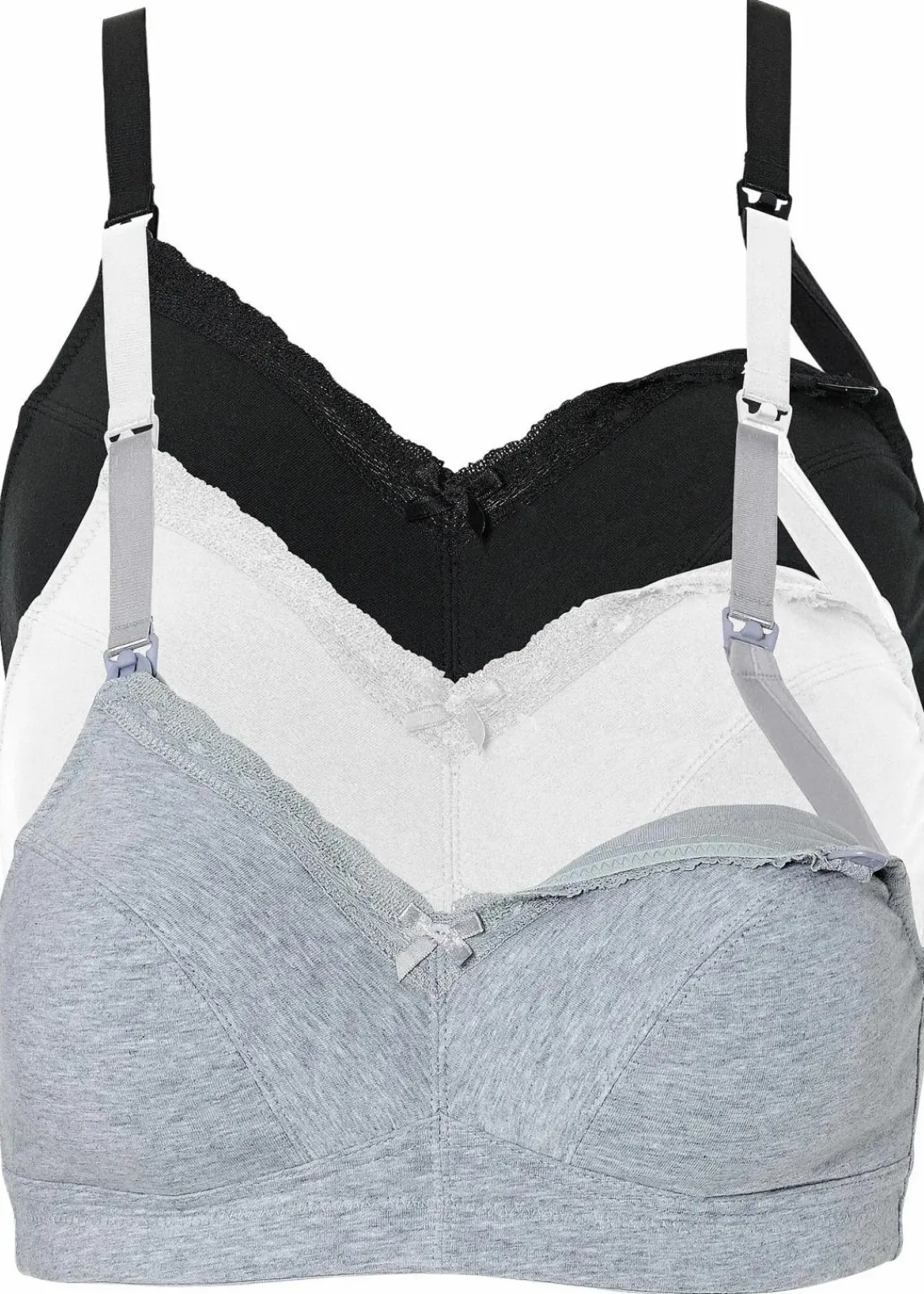 bonprix Große Cups D-H|Umstandsmode^Still BH ohne Bügel (3er Pack) mit Bio-Baumwolle schwarz + weiß + grau meliert