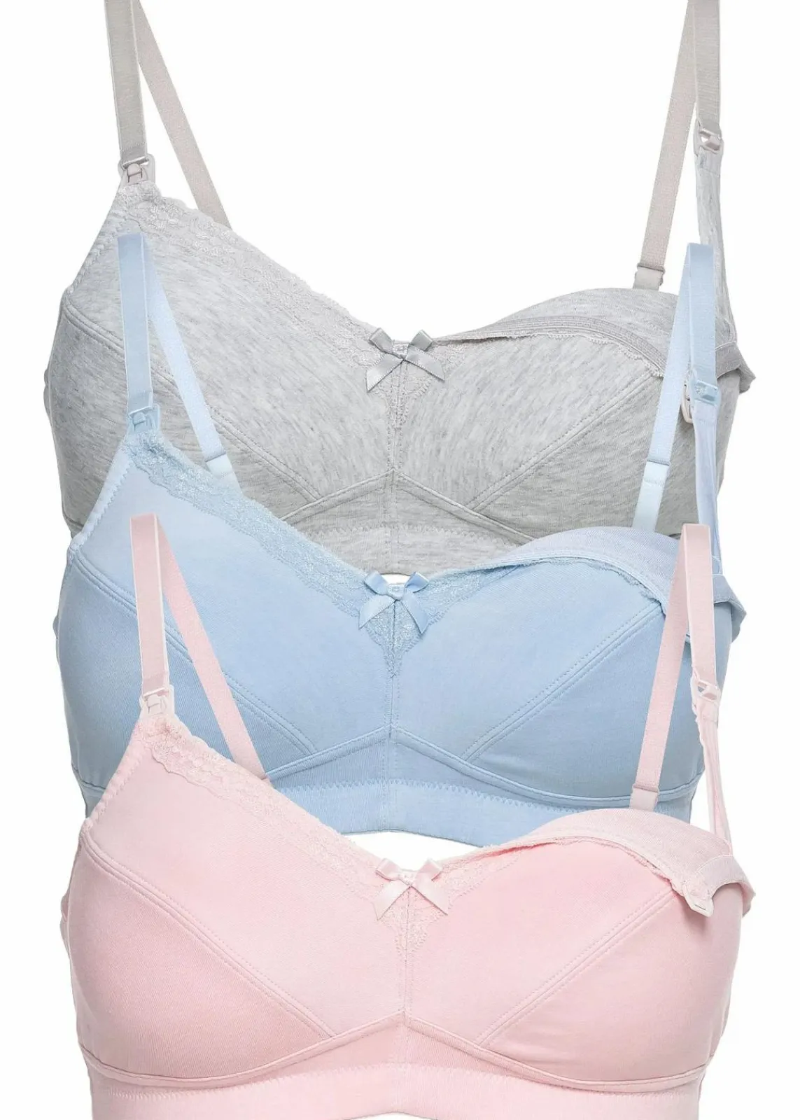 bonprix Große Cups D-H|Umstandsmode^Still BH ohne Bügel (3er Pack) mit Bio-Baumwolle ecrumelange + puderblau + zartrosa