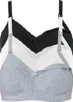 bonprix Große Cups D-H|Umstandsmode^Still BH ohne Bügel (3er Pack) mit Bio-Baumwolle schwarz + weiß + grau meliert