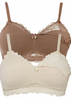 bonprix Große Cups D-H|Umstandsmode^Still BH ohne Bügel mit Bio-Baumwolle (2er Pack) creme + mattbraun