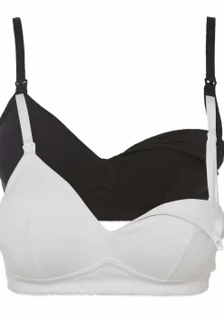 bonprix Umstandsmode|Nachhaltigere Materialien^Still-BH ohne Bügel mit Bio-Baumwolle (2er Pack) schwarz + weiß