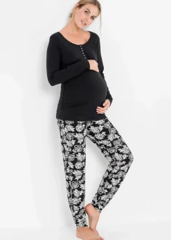 bonprix Wäsche·Still- & Umstandswäsche|Wäsche·Nachtwäsche^Still-Pyjama mit Bio-Baumwolle schwarz geblümt