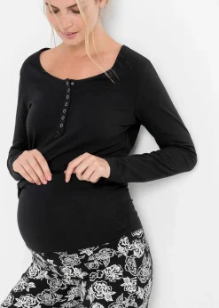 bonprix Wäsche·Still- & Umstandswäsche|Wäsche·Nachtwäsche^Still-Pyjama mit Bio-Baumwolle schwarz geblümt