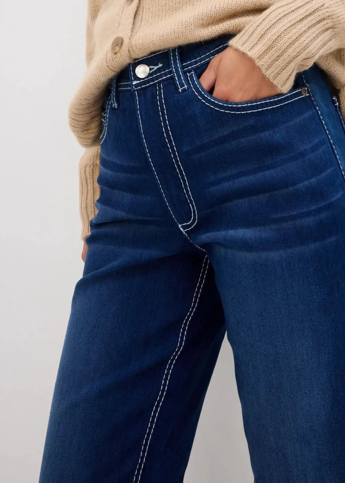 bonprix Jeans|Bekleidung·Shirts & Tops^Straight Jeans High Waist, Thermo dunkelblau denim used