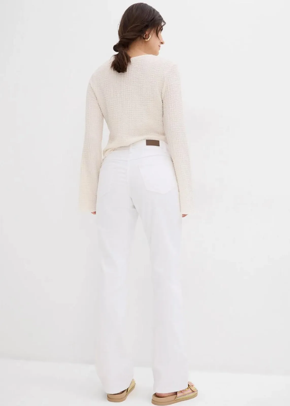bonprix Kurzgrößen|Bekleidung·Shirts & Tops^Straight Jeans Mid Waist, Stretch weiß