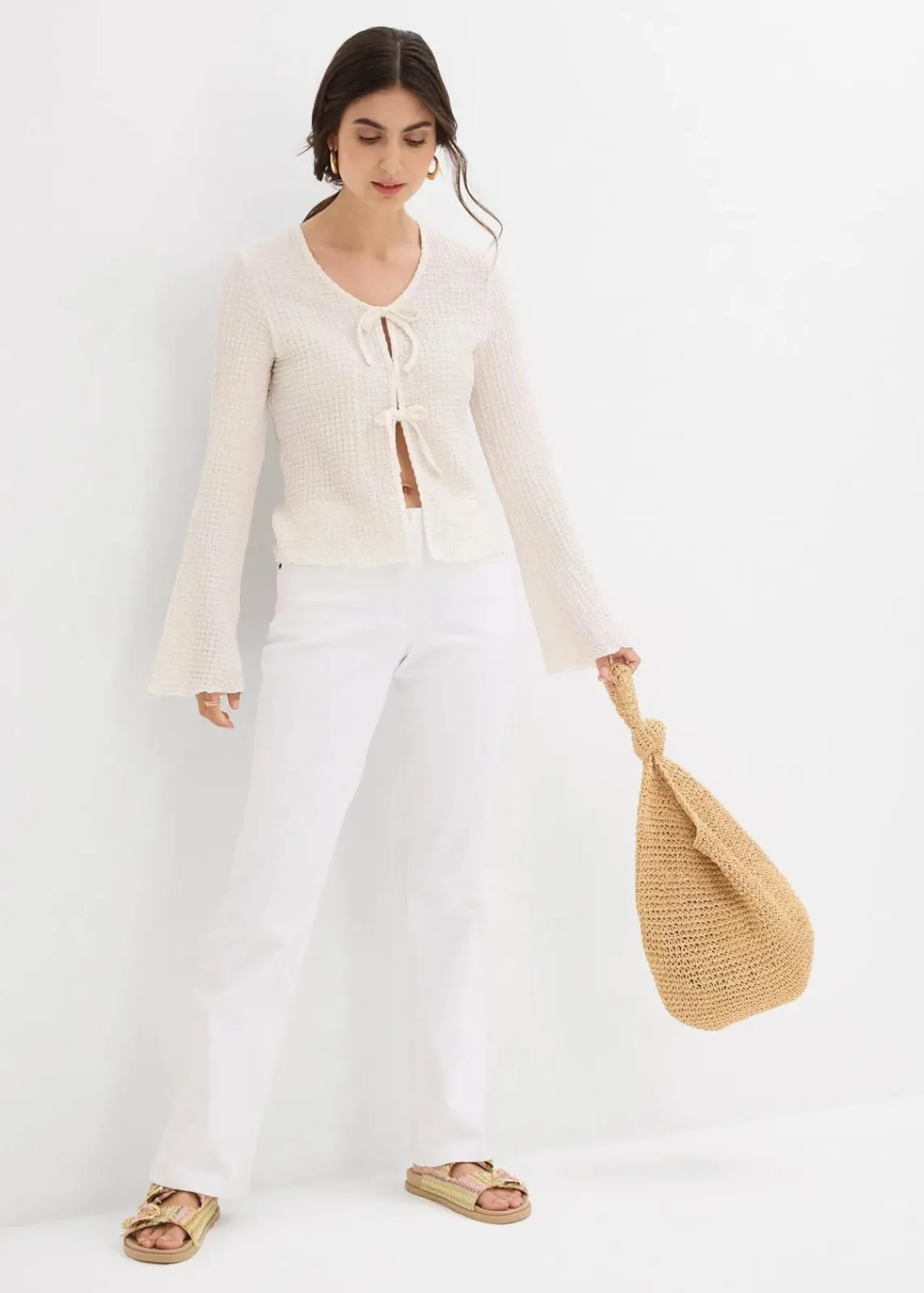bonprix Kurzgrößen|Bekleidung·Shirts & Tops^Straight Jeans Mid Waist, Stretch weiß