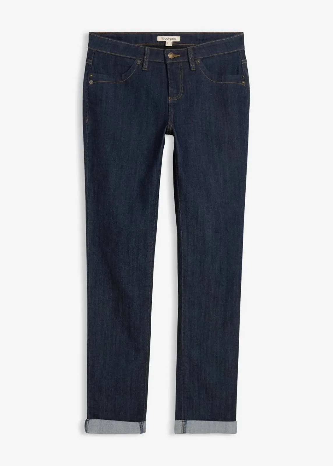 bonprix Jeans|Kurzgrößen^Straight Jeans Mid Waist, Stretch tiefblau denim ungewaschen