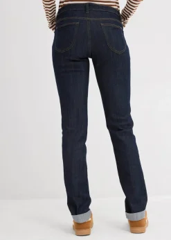 bonprix Jeans|Kurzgrößen^Straight Jeans Mid Waist, Stretch tiefblau denim ungewaschen