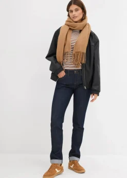 bonprix Jeans|Kurzgrößen^Straight Jeans Mid Waist, Stretch tiefblau denim ungewaschen