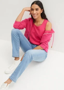 bonprix Jeans|Kurzgrößen^Straight Jeans Mid Waist, Stretch hellblau used