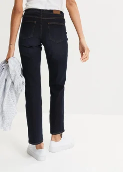 bonprix Kurzgrößen|Bekleidung·Shirts & Tops^Straight Jeans Mid Waist, Stretch dunkelblau used