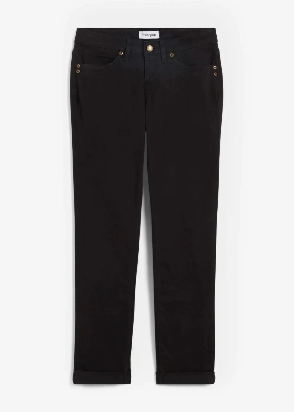 bonprix Jeans|Kurzgrößen^Straight Jeans Mid Waist, Stretch schwarz twill