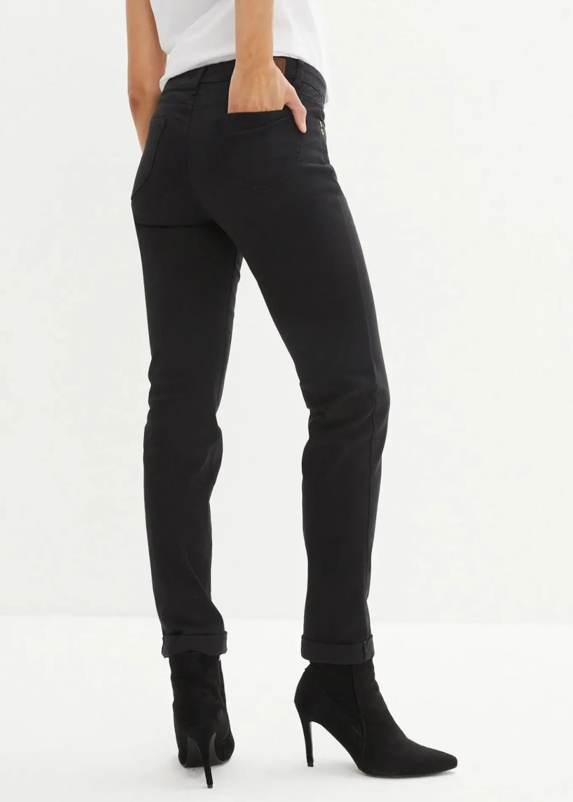 bonprix Jeans|Kurzgrößen^Straight Jeans Mid Waist, Stretch schwarz twill
