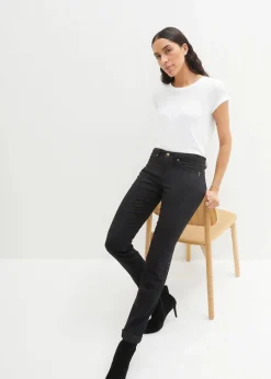 bonprix Jeans|Kurzgrößen^Straight Jeans Mid Waist, Stretch schwarz twill