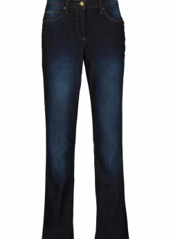 bonprix Kurzgrößen|Bekleidung·Shirts & Tops^Straight Jeans Mid Waist, Stretch dunkelblau used