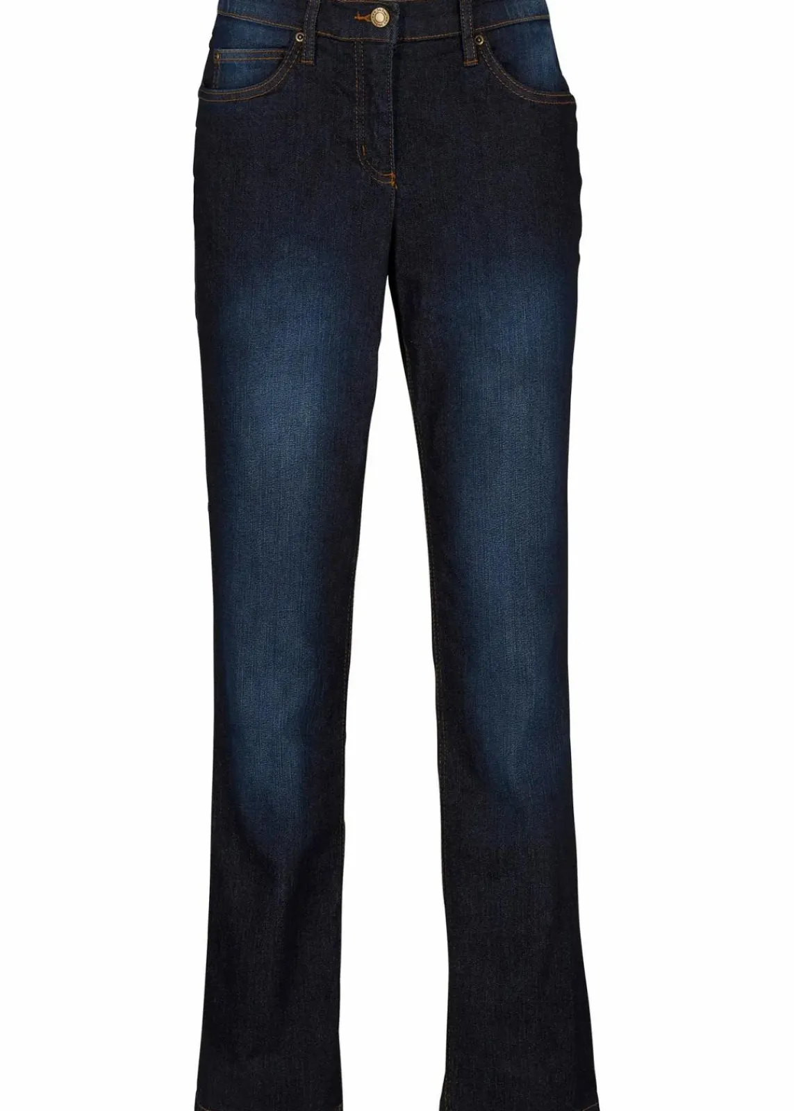 bonprix Kurzgrößen|Bekleidung·Shirts & Tops^Straight Jeans Mid Waist, Stretch dunkelblau used