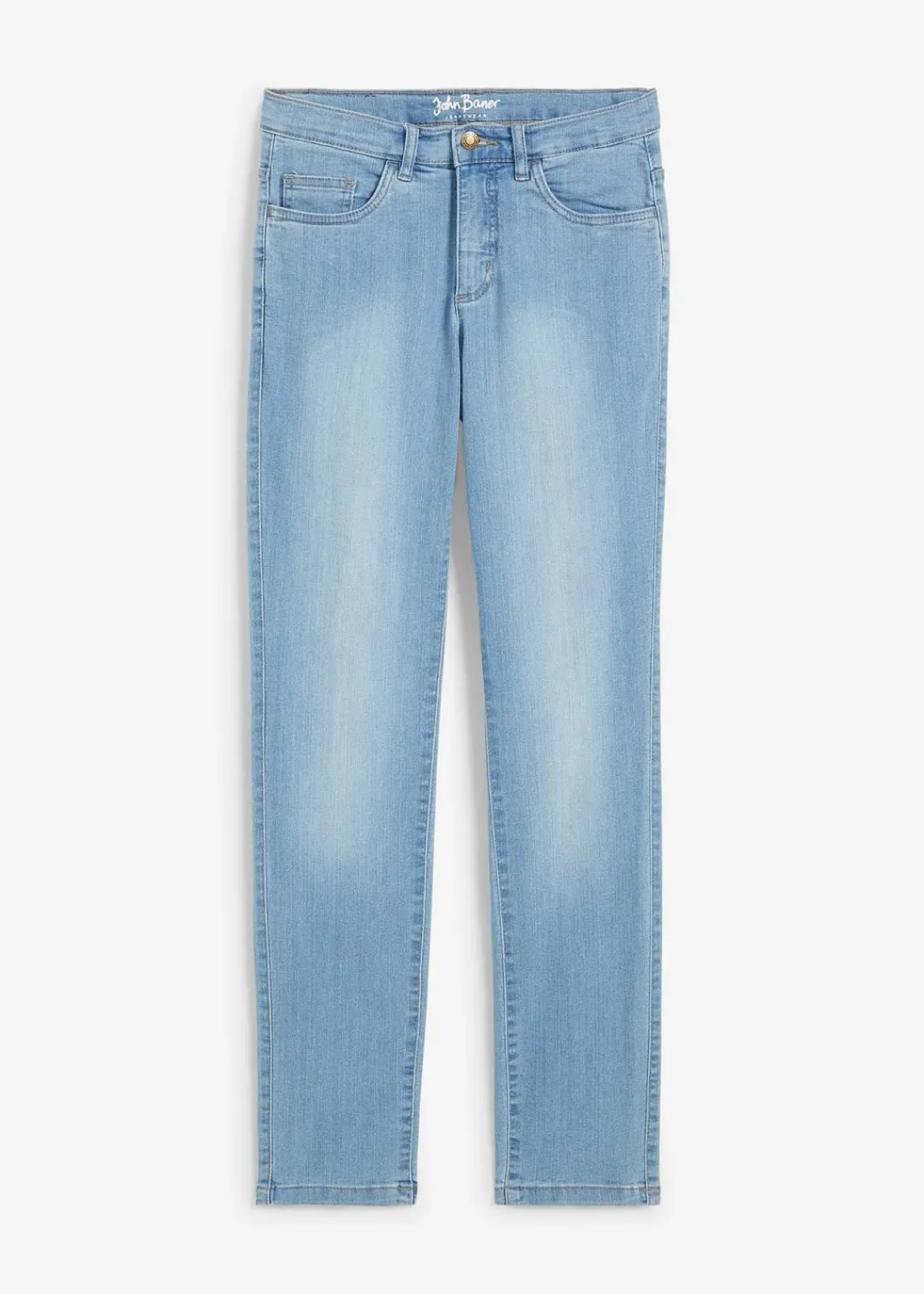 bonprix Jeans|Kurzgrößen^Straight Jeans Mid Waist, Stretch hellblau used