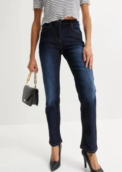 bonprix Jeans|Kurzgrößen^Straight Jeans Mid Waist, Stretch dunkelblau used