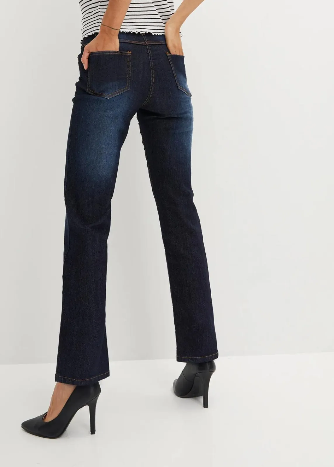 bonprix Jeans|Kurzgrößen^Straight Jeans Mid Waist, Stretch dunkelblau used