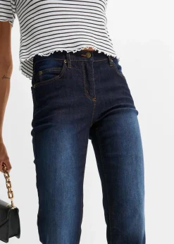 bonprix Jeans|Kurzgrößen^Straight Jeans Mid Waist, Stretch dunkelblau used