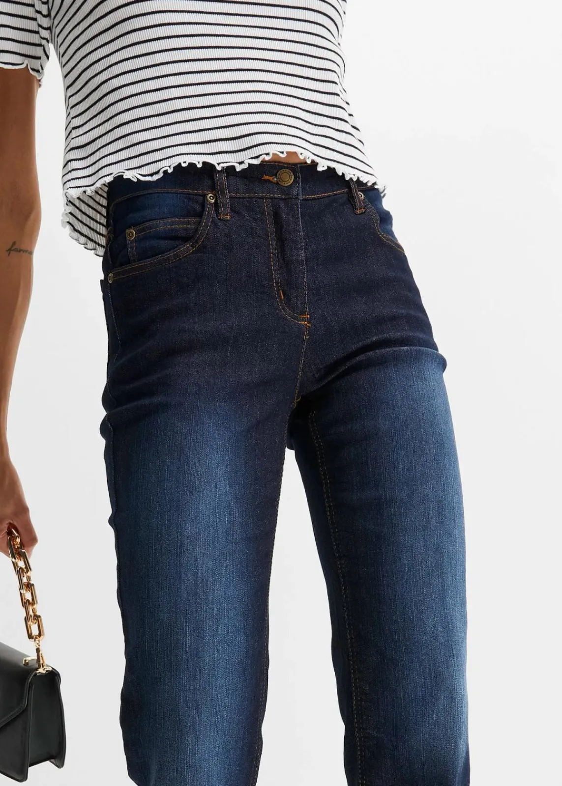 bonprix Jeans|Kurzgrößen^Straight Jeans Mid Waist, Stretch dunkelblau used