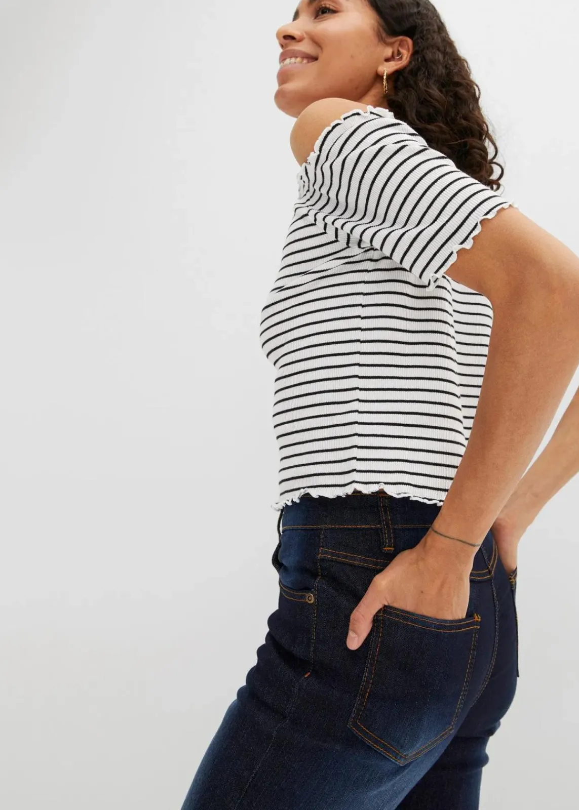 bonprix Jeans|Kurzgrößen^Straight Jeans Mid Waist, Stretch dunkelblau used