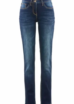 bonprix Bekleidung·Shirts & Tops|Jeans^Straight Jeans Mid Waist, Stretch dunkelblau used