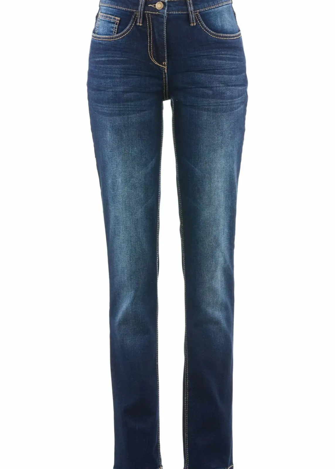 bonprix Bekleidung·Shirts & Tops|Jeans^Straight Jeans Mid Waist, Stretch dunkelblau used
