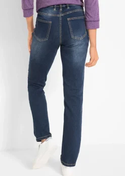 bonprix Bekleidung·Shirts & Tops|Jeans^Straight Jeans Mid Waist, Stretch dunkelblau used