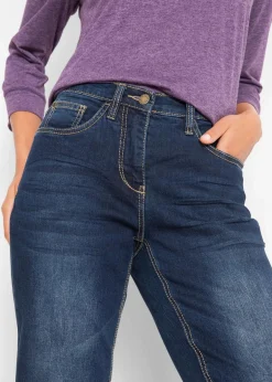 bonprix Bekleidung·Shirts & Tops|Jeans^Straight Jeans Mid Waist, Stretch dunkelblau used