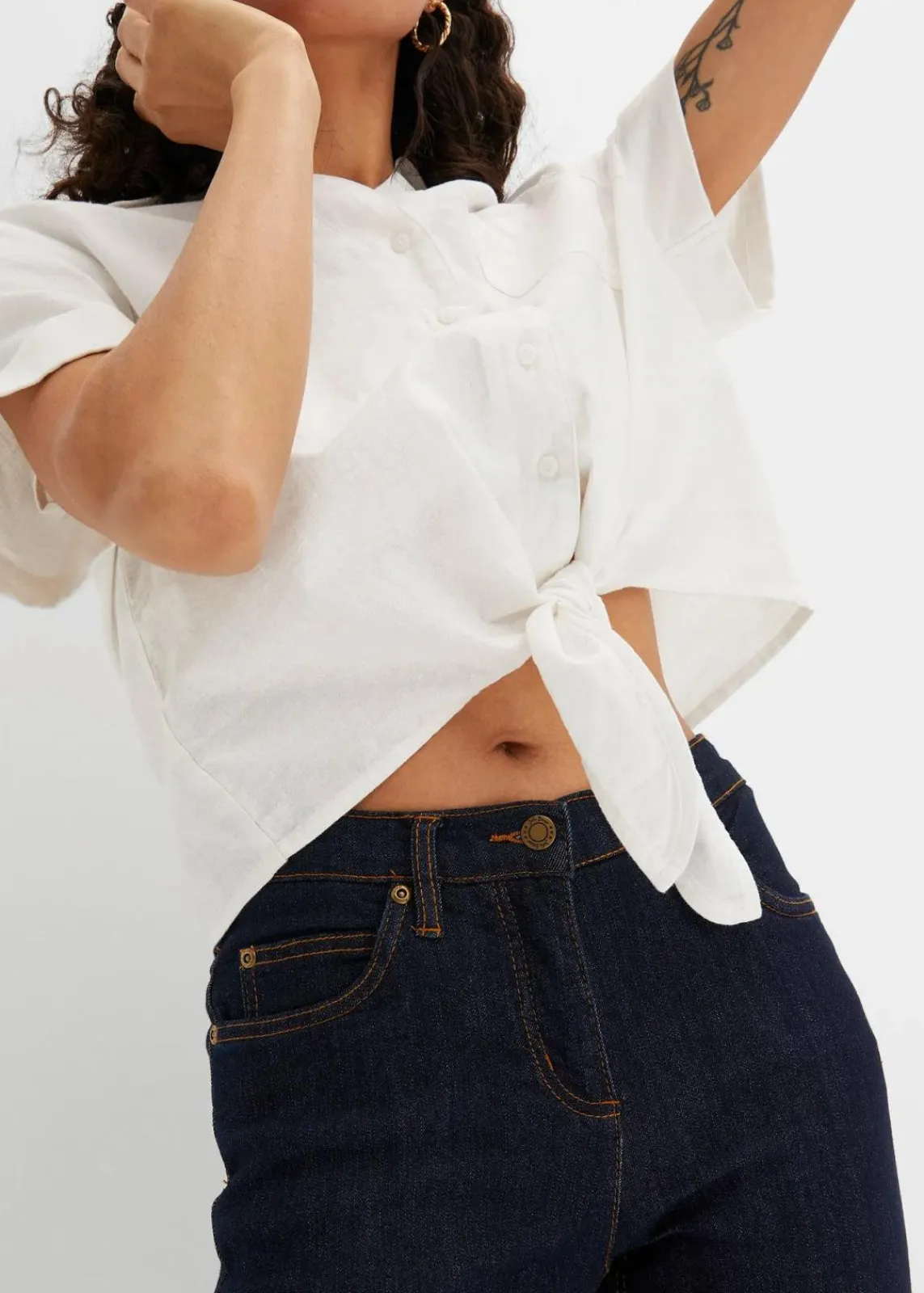 bonprix Jeans|Kurzgrößen^Straight Jeans Mid Waist, Stretch dunkelblau