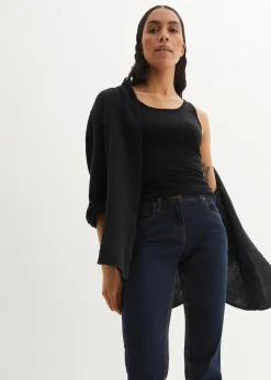 bonprix Kurzgrößen|Bekleidung·Shirts & Tops^Straight Jeans Mid Waist, Stretch dunkelblau