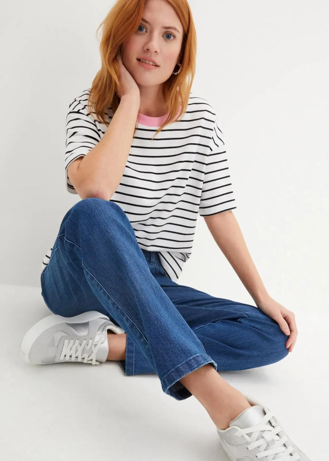 bonprix Bekleidung·Kleider|Hosen^Straight Jeans, Mid Waist (2er Pack) blau denim+schwarz