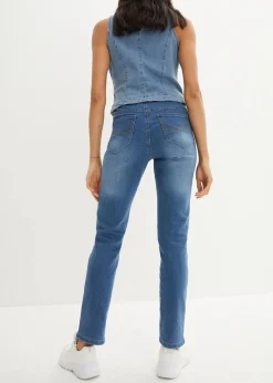 bonprix Jeans|Kurzgrößen^Straight Jeans Mid Waist, Stretch blau used