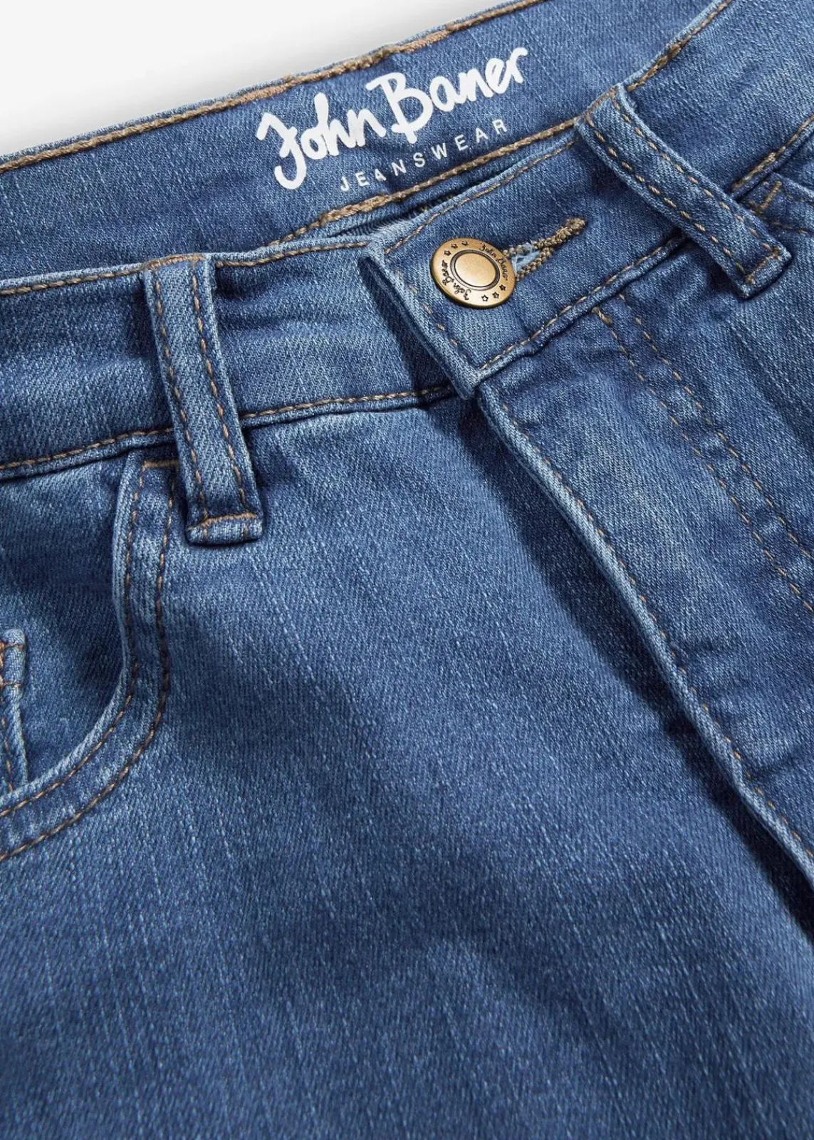 bonprix Jeans|Kurzgrößen^Straight Jeans Mid Waist, Stretch blau used