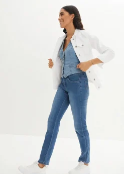 bonprix Jeans|Kurzgrößen^Straight Jeans Mid Waist, Stretch blau denim