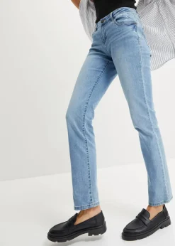 bonprix Bekleidung·Shirts & Tops|Jeans^Straight Jeans Mid Waist, Stretch hellblau used