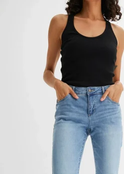 bonprix Bekleidung·Shirts & Tops|Jeans^Straight Jeans Mid Waist, Stretch hellblau used