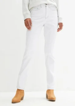 bonprix Jeans|Kurzgrößen^Straight Jeans Mid Waist, Stretch weiß twill