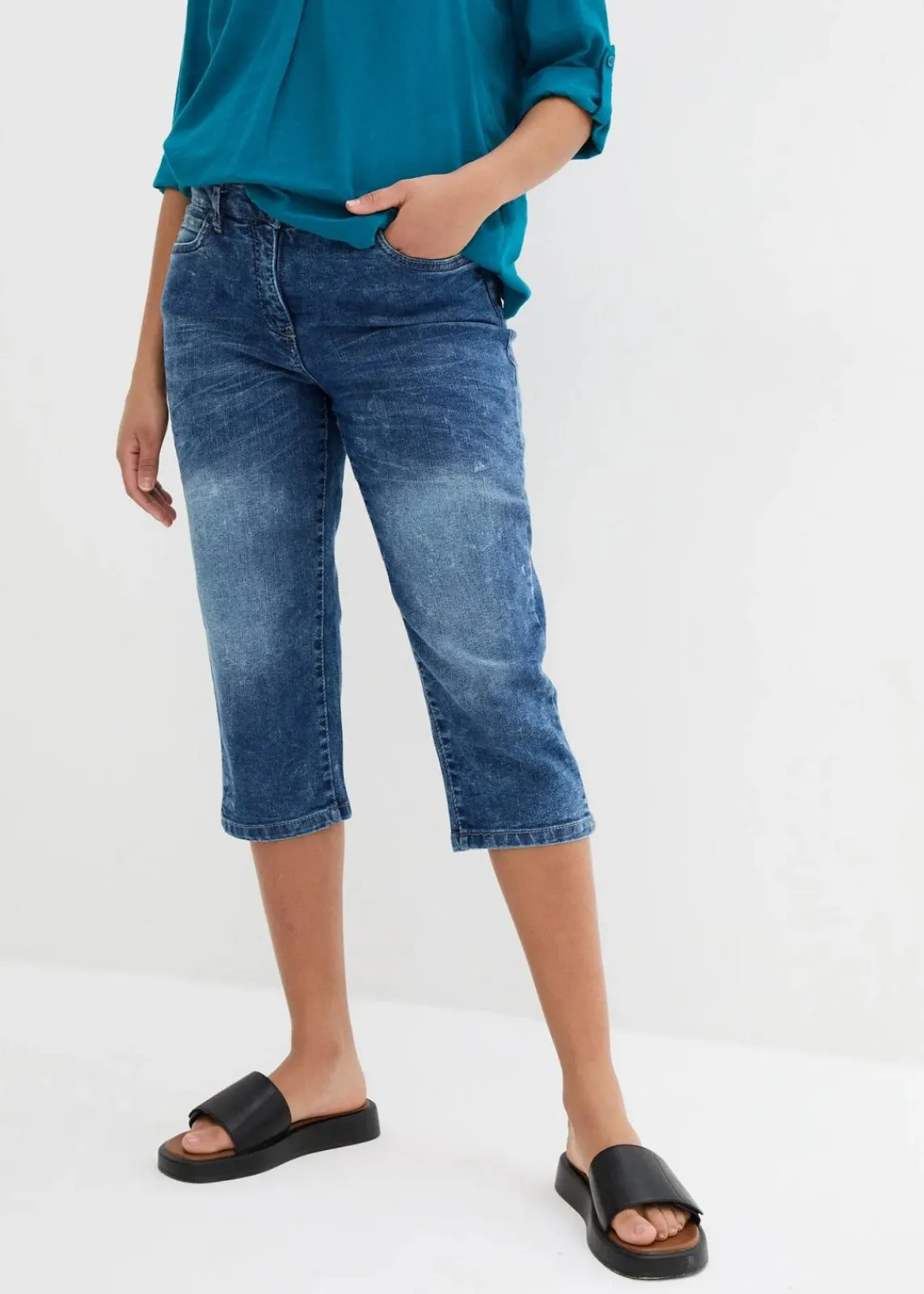 bonprix Jeans|Bekleidung·Shirts & Tops^Straight Jeans, Mid Waist, Stretch blau denim
