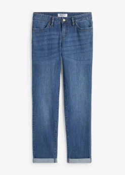 bonprix Kurzgrößen|Bekleidung·Shirts & Tops^Straight Jeans Mid Waist, Stretch blau denim used