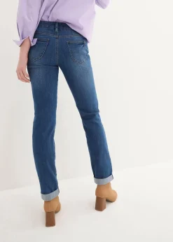 bonprix Kurzgrößen|Bekleidung·Shirts & Tops^Straight Jeans Mid Waist, Stretch blau denim used