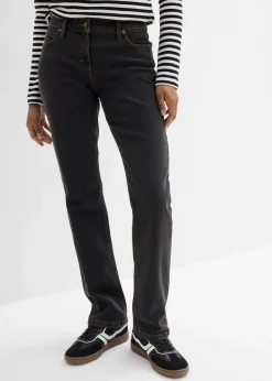 bonprix Kurzgrößen|Jeans^Straight Jeans Mid Waist, Stretch schwarz