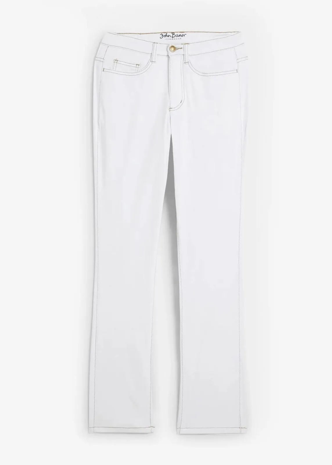 bonprix Jeans|Kurzgrößen^Straight Jeans Mid Waist, Stretch weiß twill