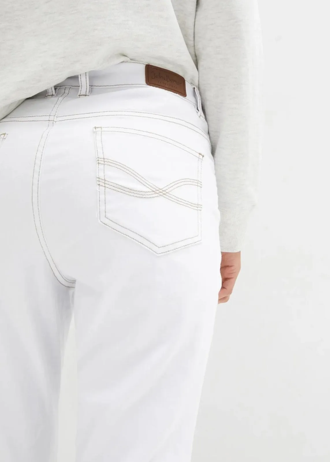 bonprix Jeans|Kurzgrößen^Straight Jeans Mid Waist, Stretch weiß twill