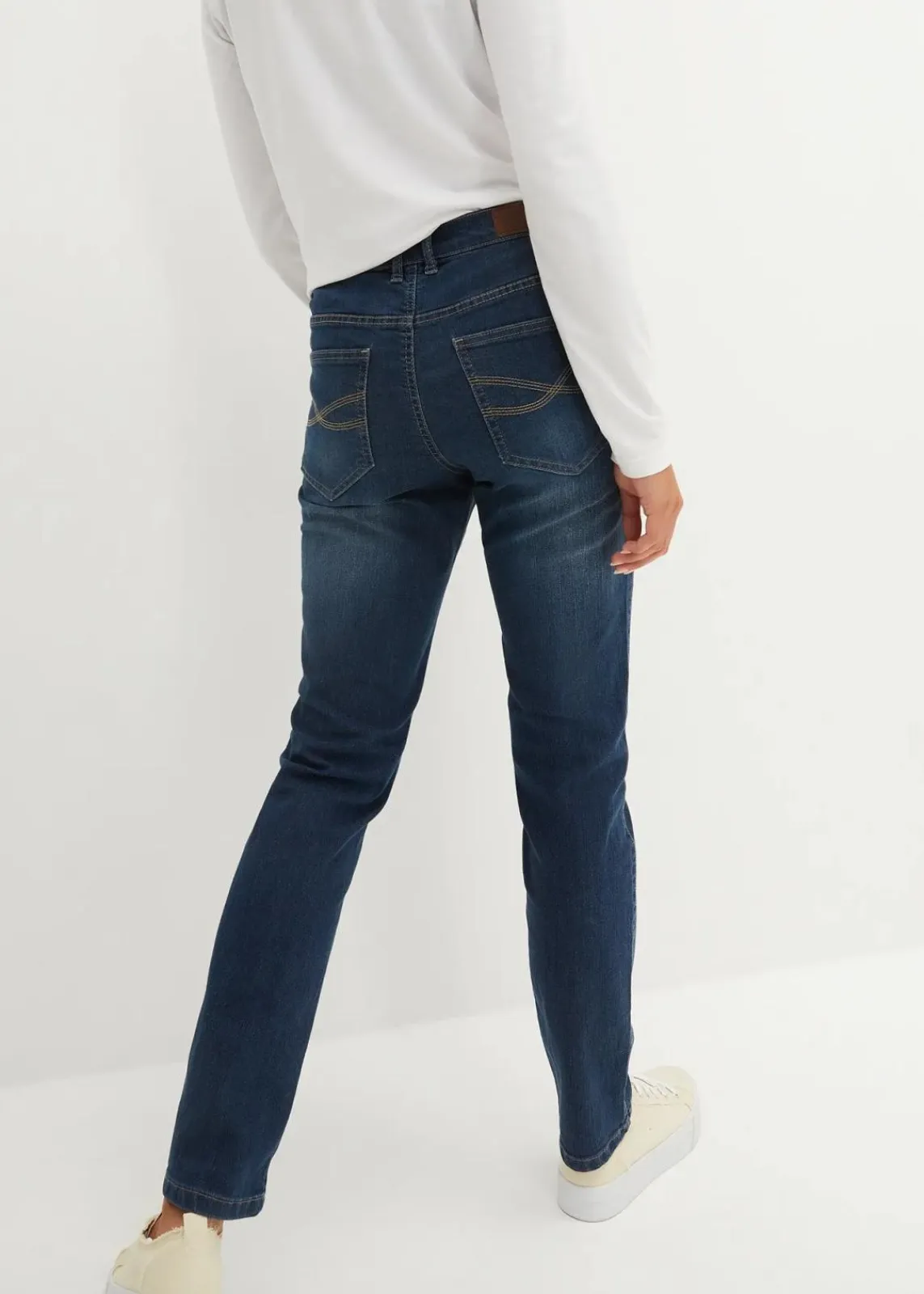 bonprix Jeans|Kurzgrößen^Straight Jeans Mid Waist, Stretch dunkelblau used