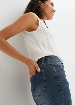 bonprix Kurzgrößen|Bekleidung·Shirts & Tops^Straight Jeans Mid Waist, Stretch dunkelblau used