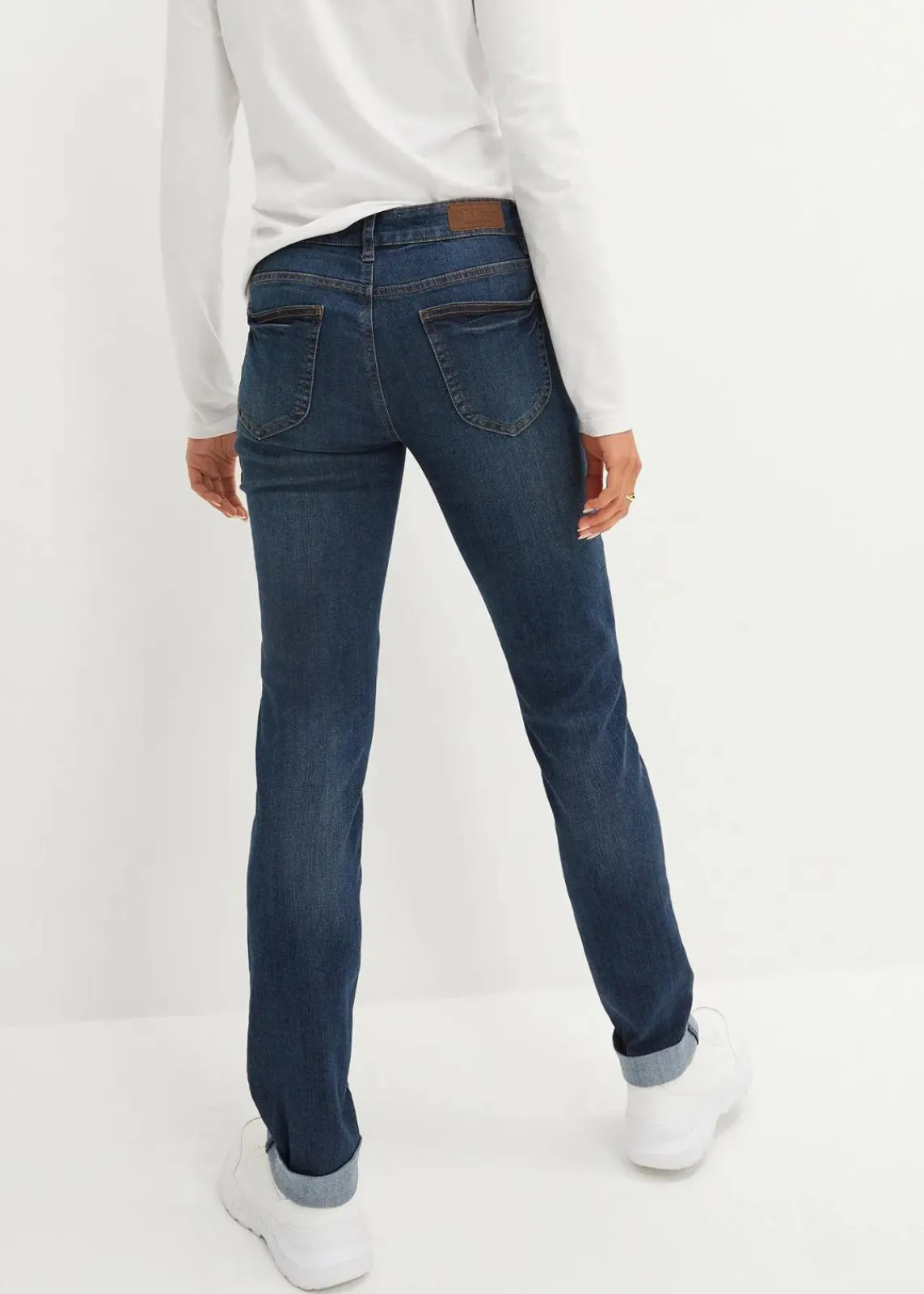 bonprix Jeans|Kurzgrößen^Straight Jeans Mid Waist, Stretch dunkelblau used