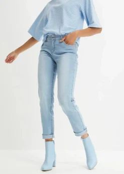bonprix Jeans|Kurzgrößen^Straight Jeans Mid Waist, Stretch eisblau denim used